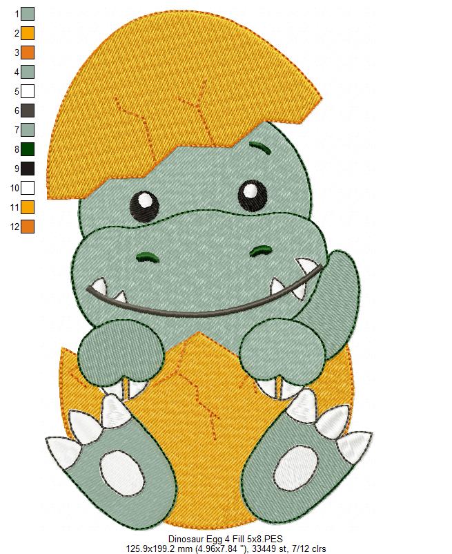 Baby Velociraptor in the Egg - Fill Stitch Embroidery