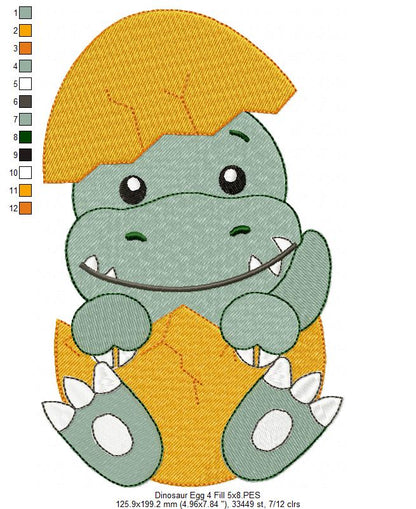 Baby Velociraptor in the Egg - Fill Stitch Embroidery