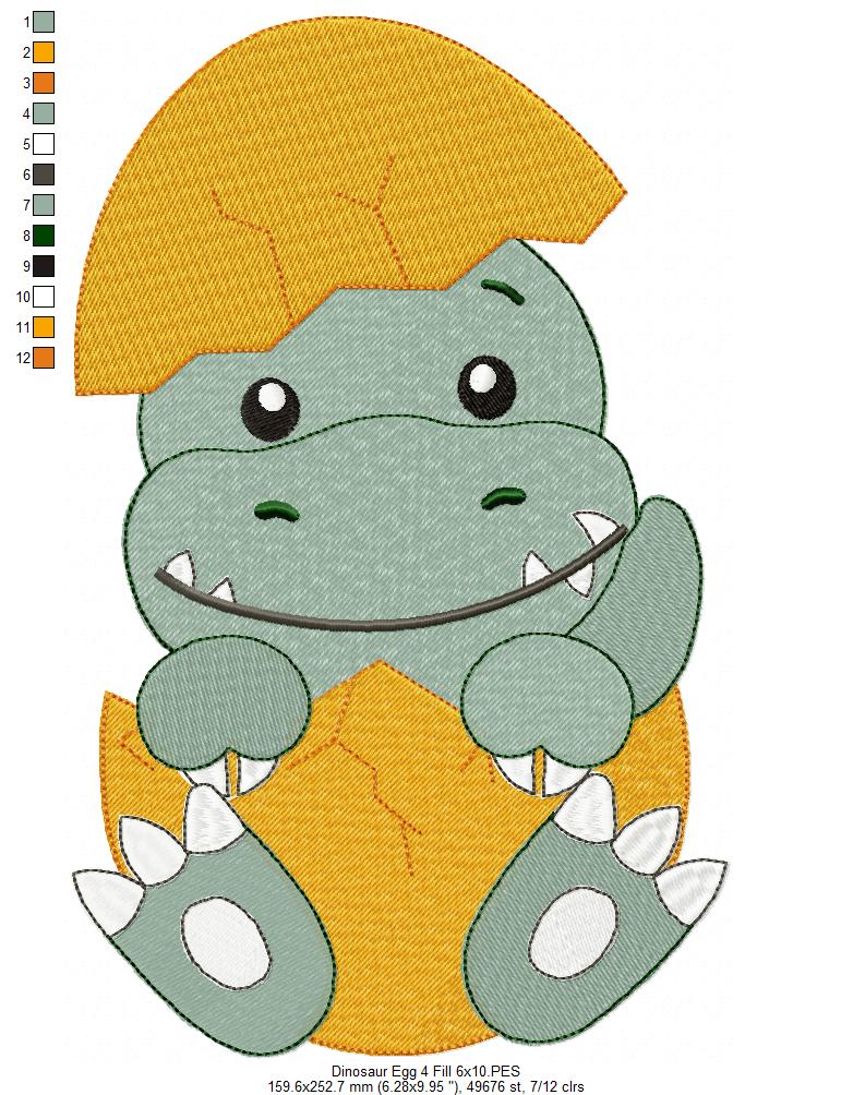 Baby Velociraptor in the Egg - Fill Stitch Embroidery