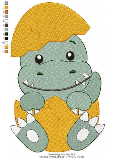 Baby Velociraptor in the Egg - Fill Stitch Embroidery