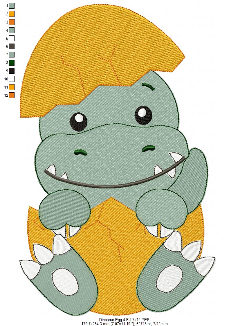 Baby Velociraptor in the Egg - Fill Stitch Embroidery