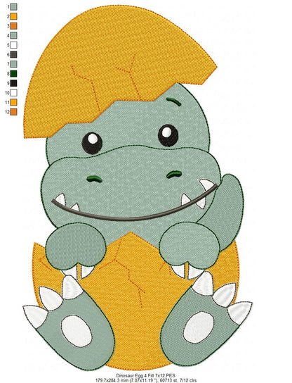Baby Velociraptor in the Egg - Fill Stitch Embroidery