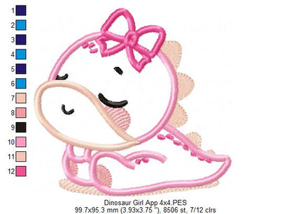 Baby Dinosaur Boy and Girl Sleeping - Applique - Set of 2 Designs - Machine Embroidery Design
