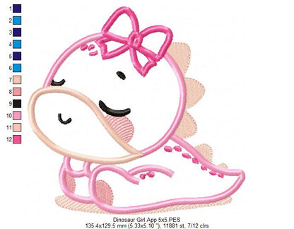 Baby Dinosaur Girl Sleeping - Applique - Machine Embroidery Design