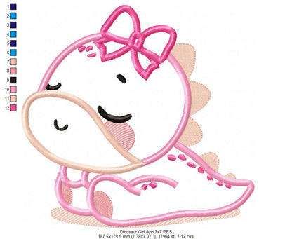 Baby Dinosaur Girl Sleeping - Applique - Machine Embroidery Design