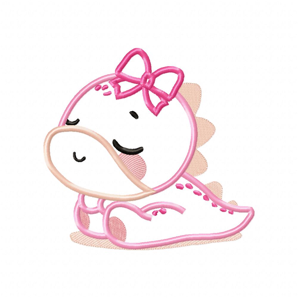 Baby Dinosaur Girl Sleeping - Applique - Machine Embroidery Design