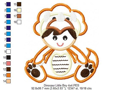 Little Boy Dinosaur - Applique - Machine Embroidery Design