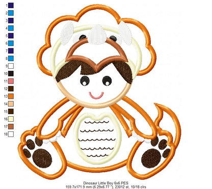 Little Boy Dinosaur - Applique - Machine Embroidery Design