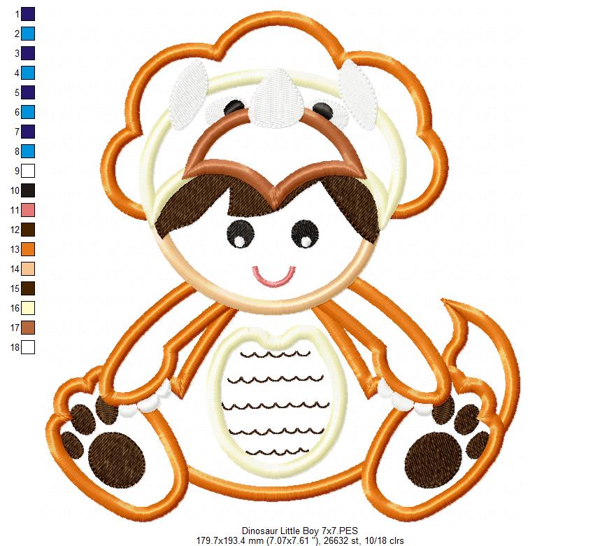 Little Boy Dinosaur - Applique - Machine Embroidery Design