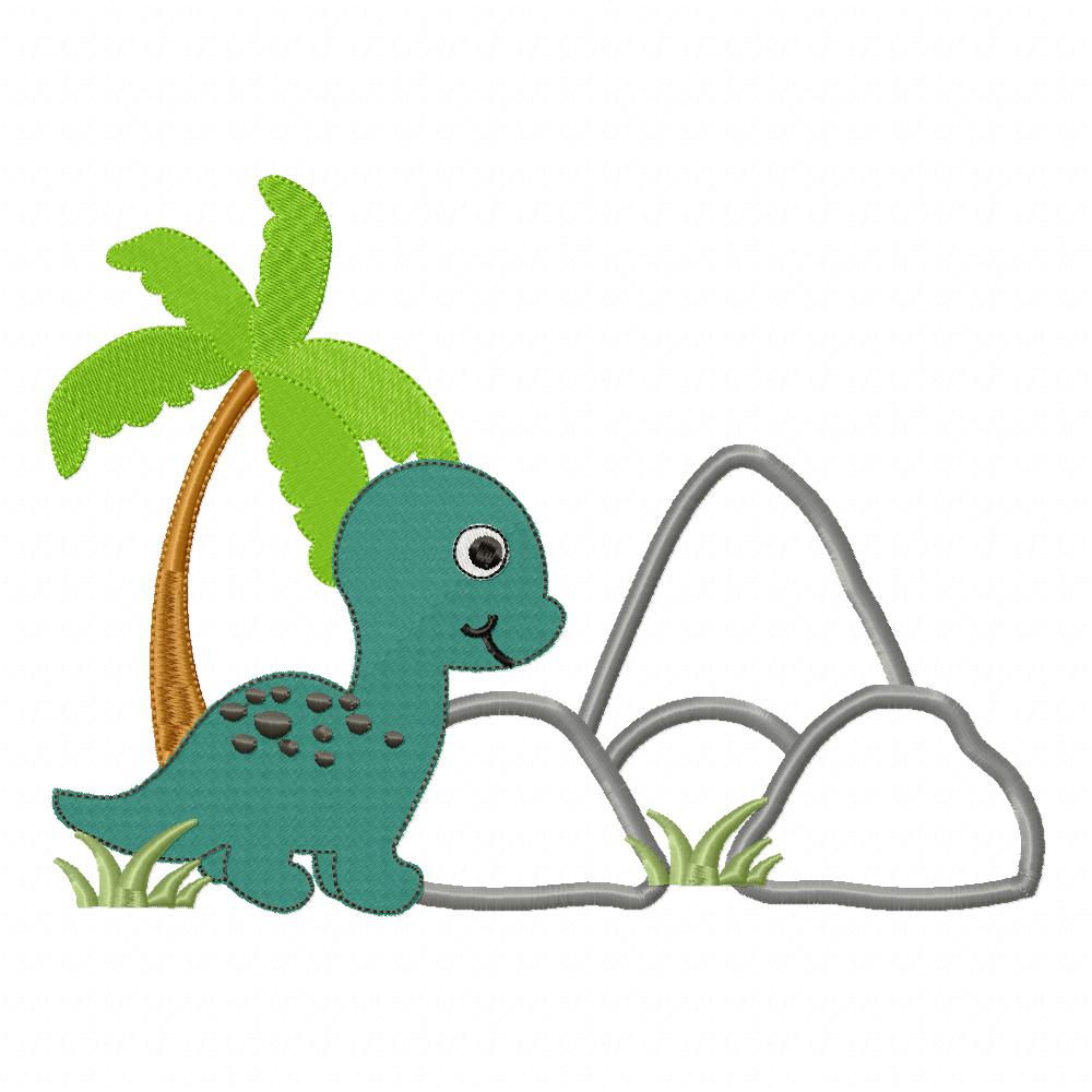Dinosaur and Rocks - Applique - Machine Embroidery Design