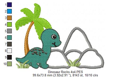 Dinosaur and Rocks - Applique - Machine Embroidery Design