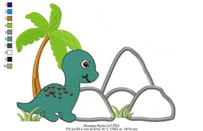 Dinosaur and Rocks - Applique - Machine Embroidery Design