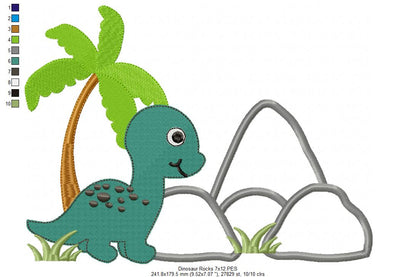 Dinosaur and Rocks - Applique - Machine Embroidery Design
