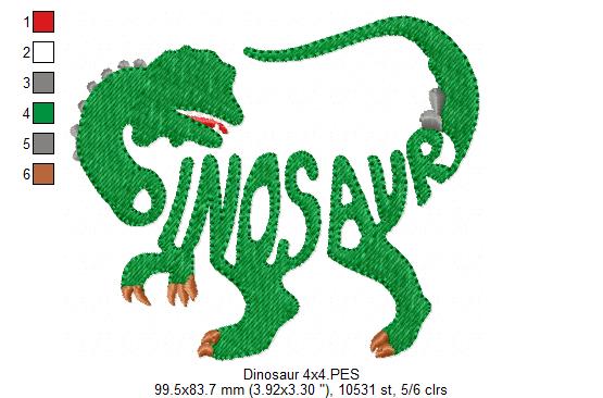 Dinosaur Wordart - Fill Stitch - Machine Embroidery Design