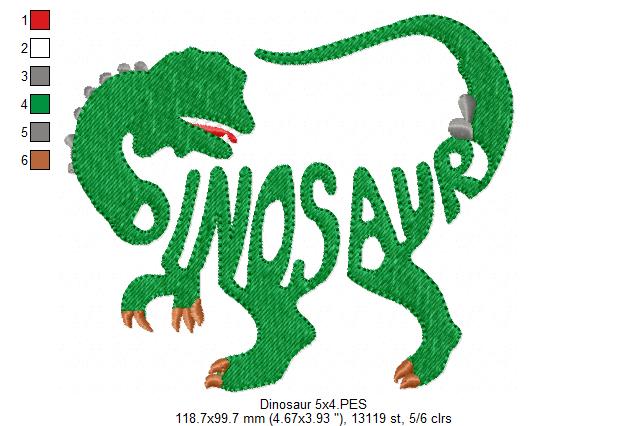 Dinosaur Wordart - Fill Stitch - Machine Embroidery Design