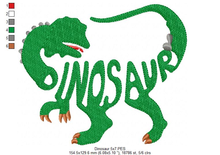 Dinosaur Wordart - Fill Stitch - Machine Embroidery Design