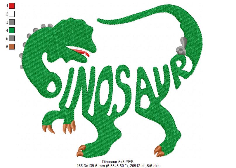 Dinosaur Wordart - Fill Stitch - Machine Embroidery Design