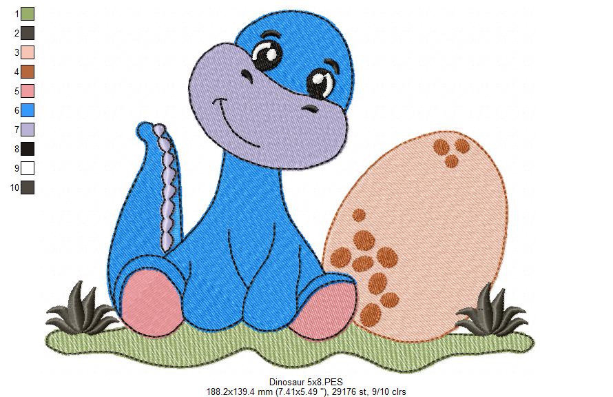 Baby Dino and Egg 🦕 – Fill Stitch - Machine Embroidery Design