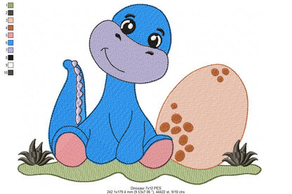 Baby Dino and Egg 🦕 – Fill Stitch - Machine Embroidery Design