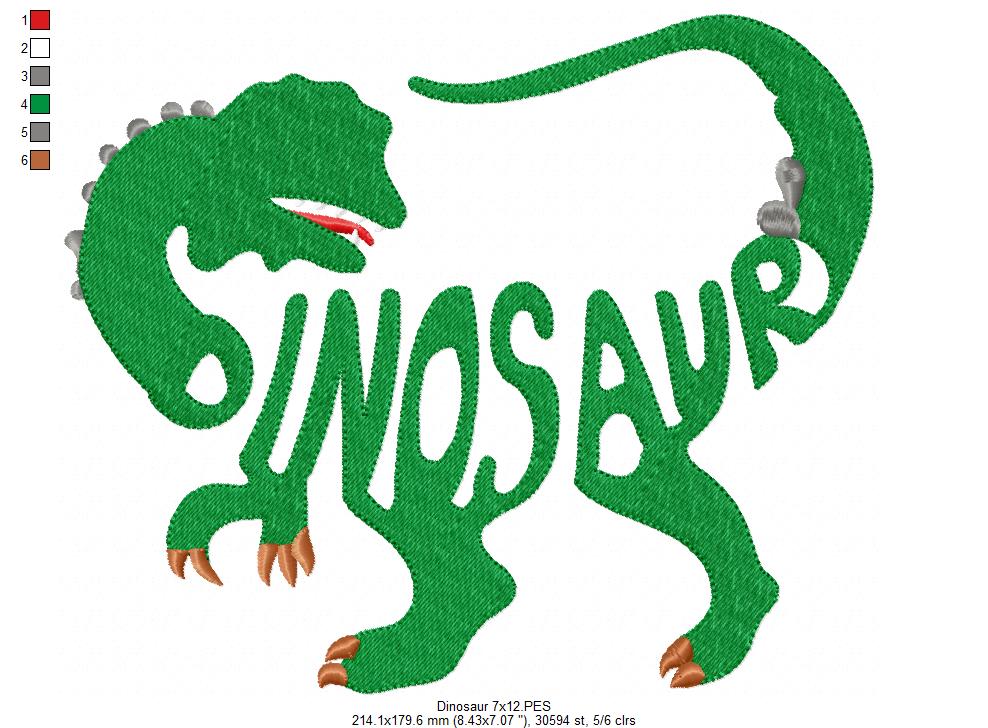 Dinosaur Wordart - Fill Stitch - Machine Embroidery Design