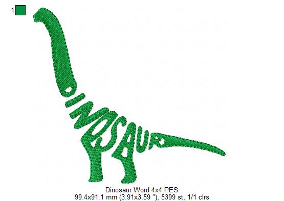 Dinosaur Wordart - Fill Stitch - Machine Embroidery Design