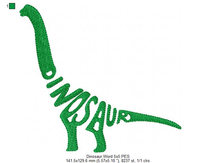 Dinosaur Wordart - Fill Stitch - Machine Embroidery Design