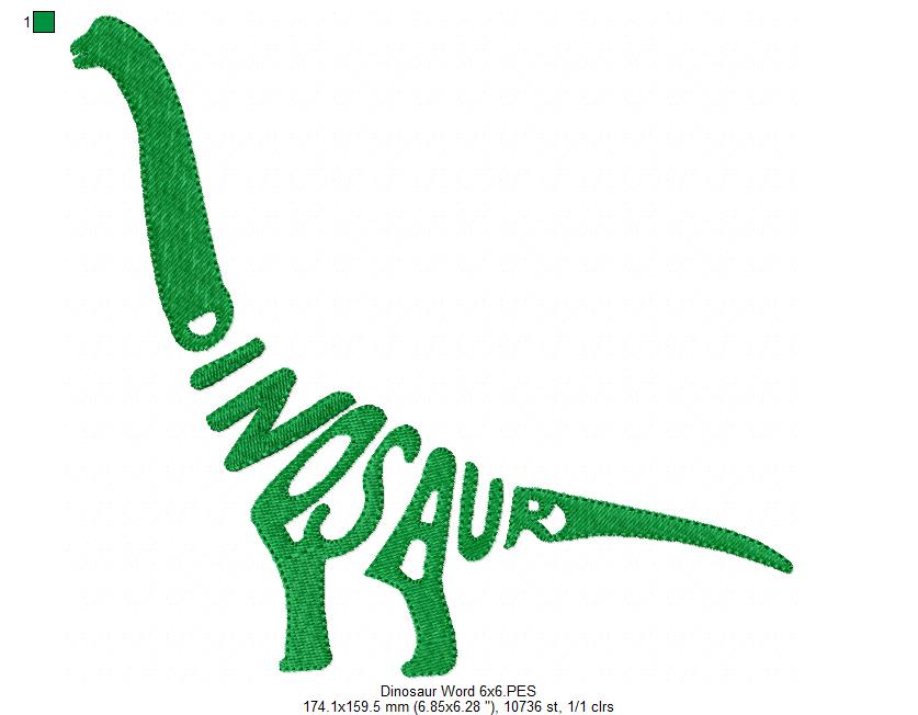 Dinosaur Wordart - Fill Stitch - Machine Embroidery Design