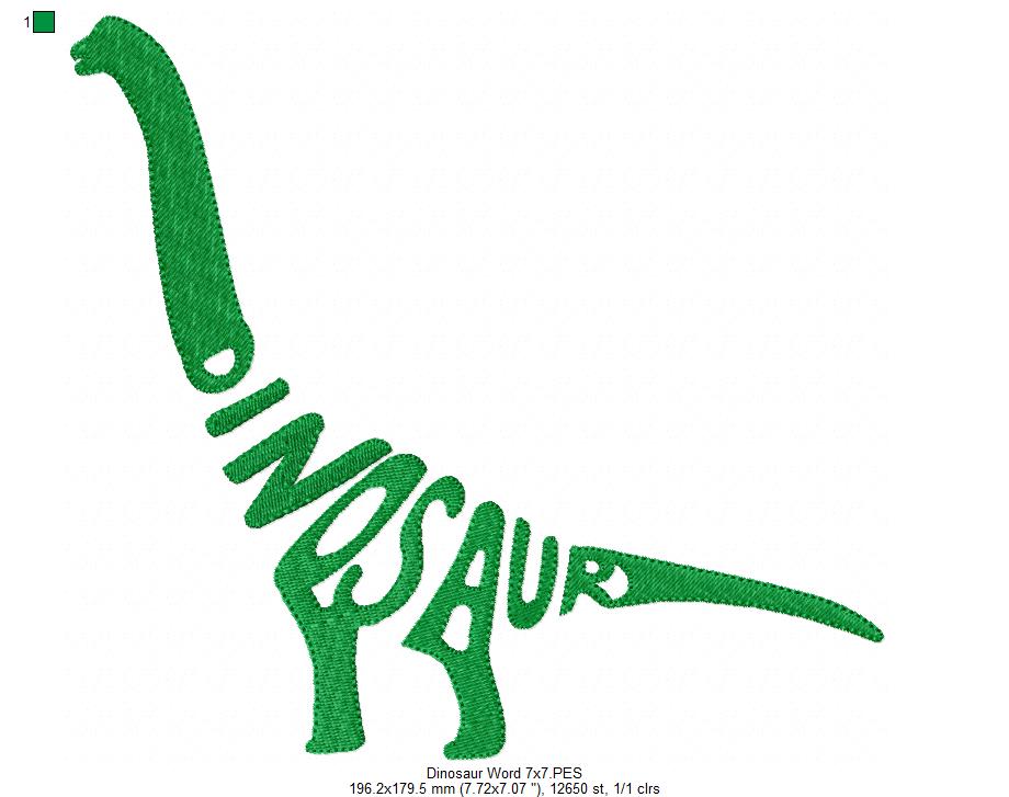 Dinosaur Wordart - Fill Stitch - Machine Embroidery Design