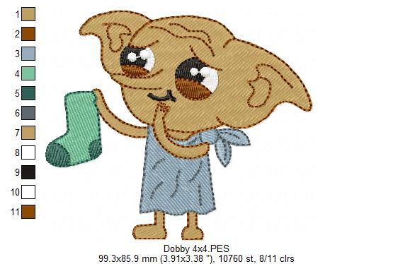 Dobby with Socks - Fill Stitch - Machine Embroidery Design