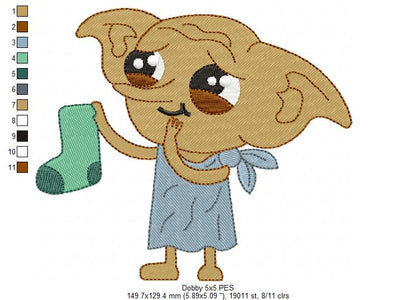 Dobby with Socks - Fill Stitch - Machine Embroidery Design