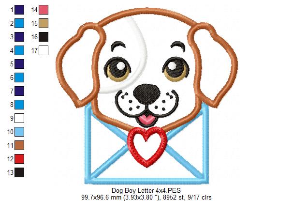 Puppy Boy Love Letter - Applique - Machine Embroidery Design