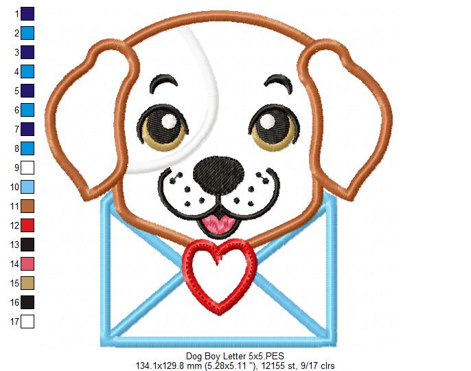 Puppy Boy Love Letter - Applique - Machine Embroidery Design
