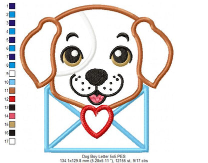 Puppy Boy Love Letter - Applique - Machine Embroidery Design
