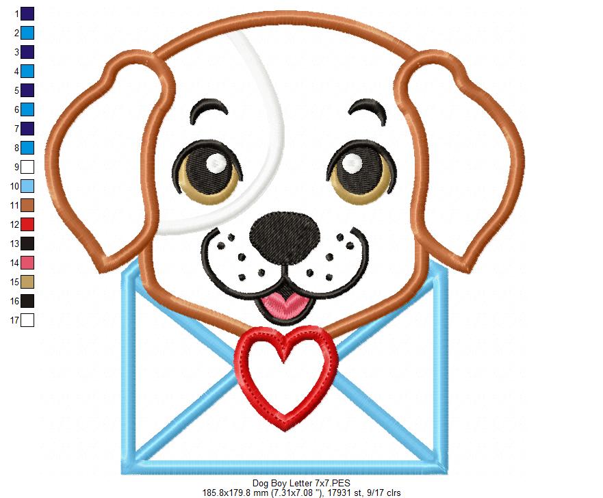 Puppy Boy Love Letter - Applique - Machine Embroidery Design