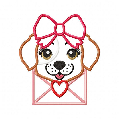 Puppy Girl Love Letter - Applique - Machine Embroidery Design