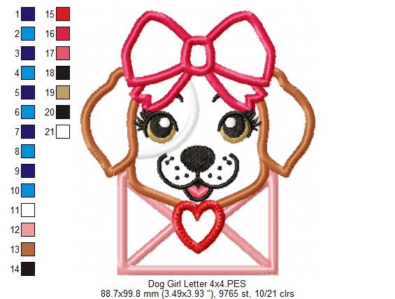 Puppy Girl Love Letter - Applique - Machine Embroidery Design