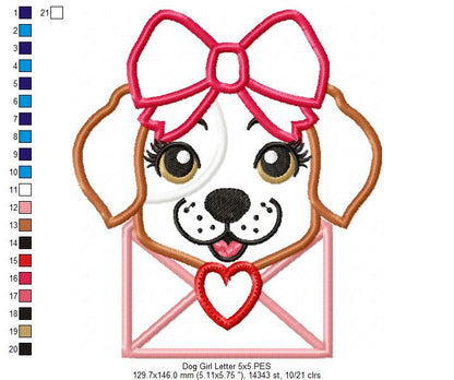Puppy Girl Love Letter - Applique - Machine Embroidery Design