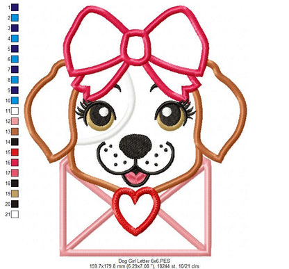 Puppy Girl Love Letter - Applique - Machine Embroidery Design
