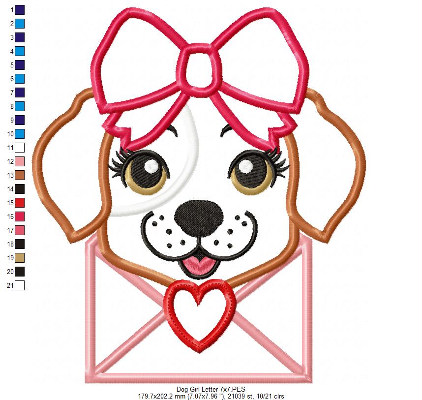 Puppy Girl Love Letter - Applique - Machine Embroidery Design