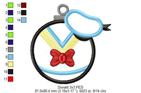 Donald Duck Christmas Ornament - Applique Embroidery