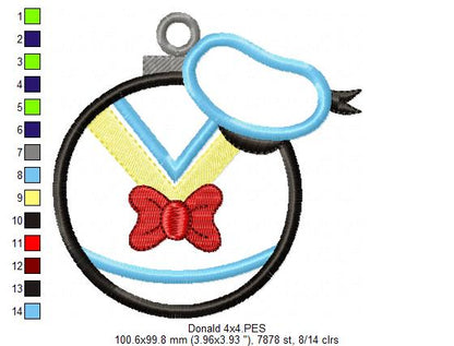 Mouse, Dog and Duck Christmas Ornaments - Set of 4 Designs - Applique Embroidery