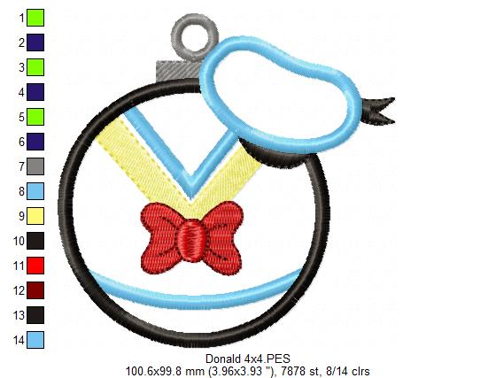 Donald Duck Christmas Ornament - Applique Embroidery
