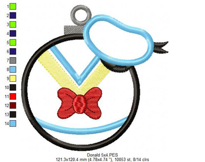 Donald Duck Christmas Ornament - Applique Embroidery