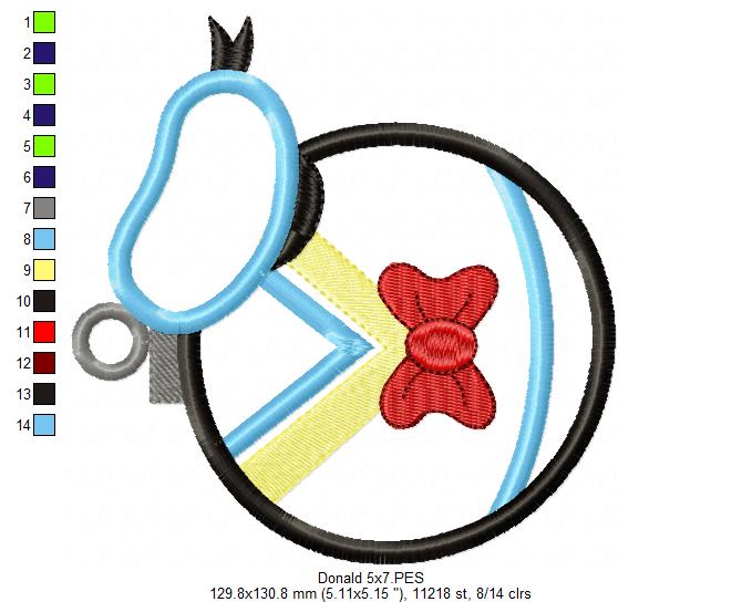 Donald Duck Christmas Ornament - Applique Embroidery