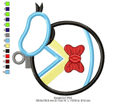 Donald Duck Christmas Ornament - Applique Embroidery