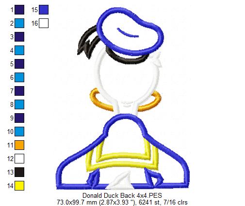 Donald Duck Back - Applique - Machine Embroidery Design