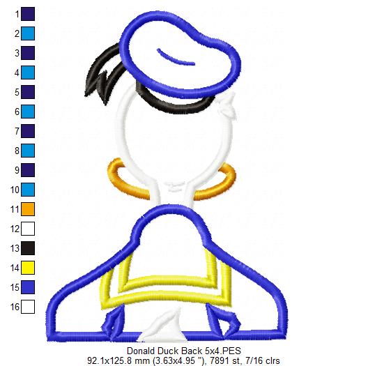 Donald Duck Back - Applique - Machine Embroidery Design