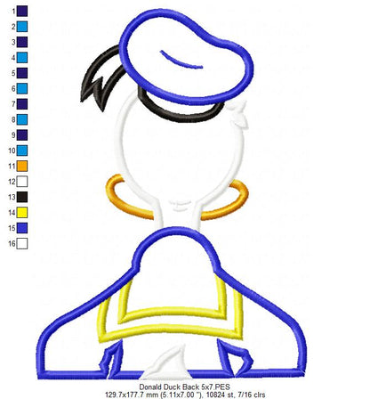 Donald Duck Back - Applique - Machine Embroidery Design