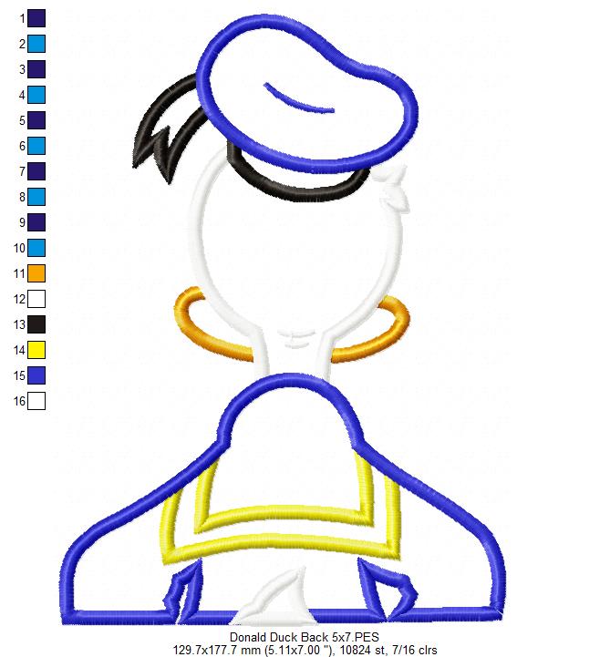 Donald Duck Back - Applique - Machine Embroidery Design