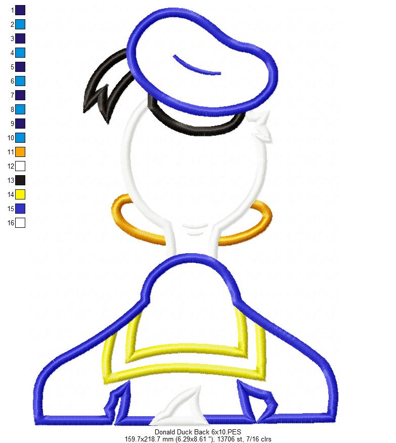 Donald Duck Back - Applique - Machine Embroidery Design